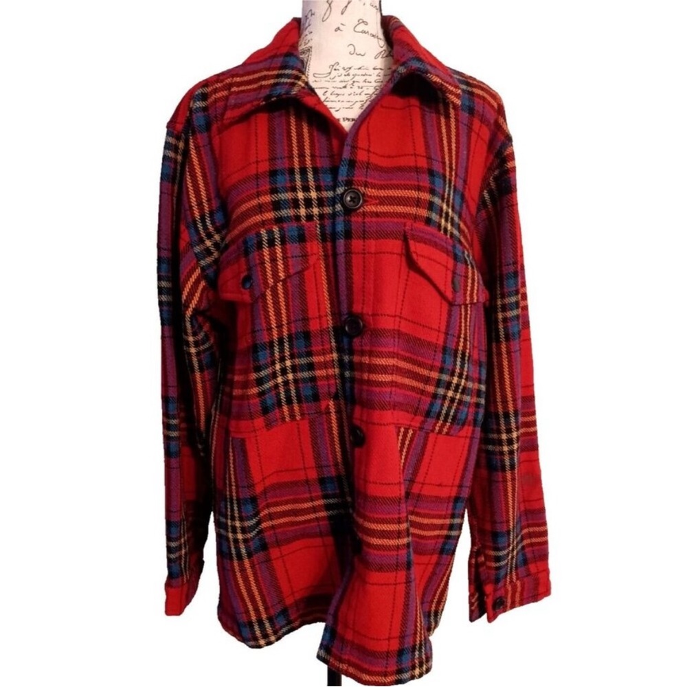 Banks Journal Men's Red Plaid Flannel Shirt, Medium, Shacket Tartan Thick Button